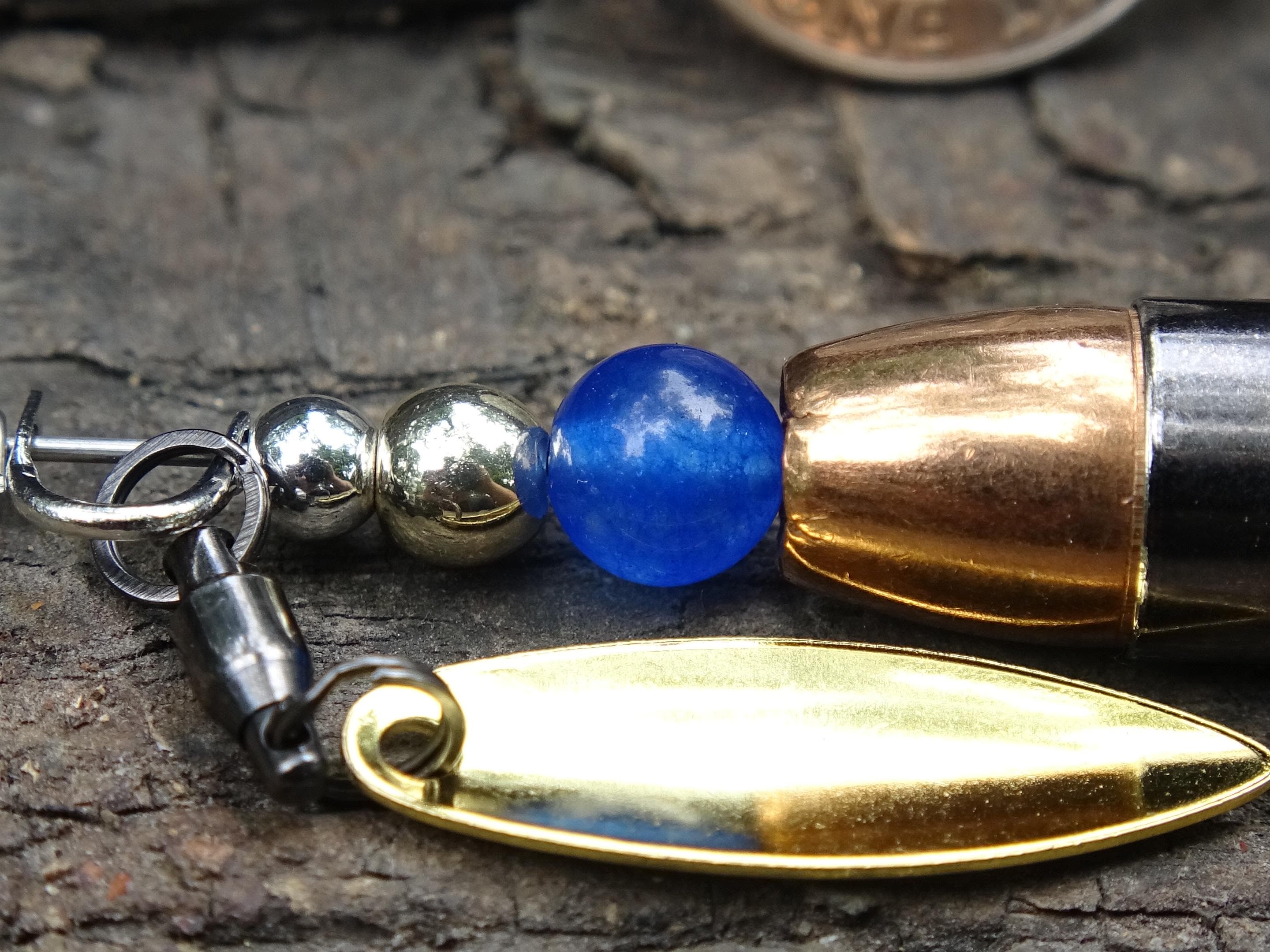 James Henry 9mm bullet fishing lure blue glass bead 14k filled bead .925 filled bead (etsy image id: 7019333398)