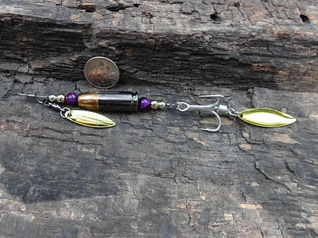 James Henry 9mm bullet fishing lure purple tigers eye bead 14k filled bead .925 filled bead (etsy image id: 7019733764)