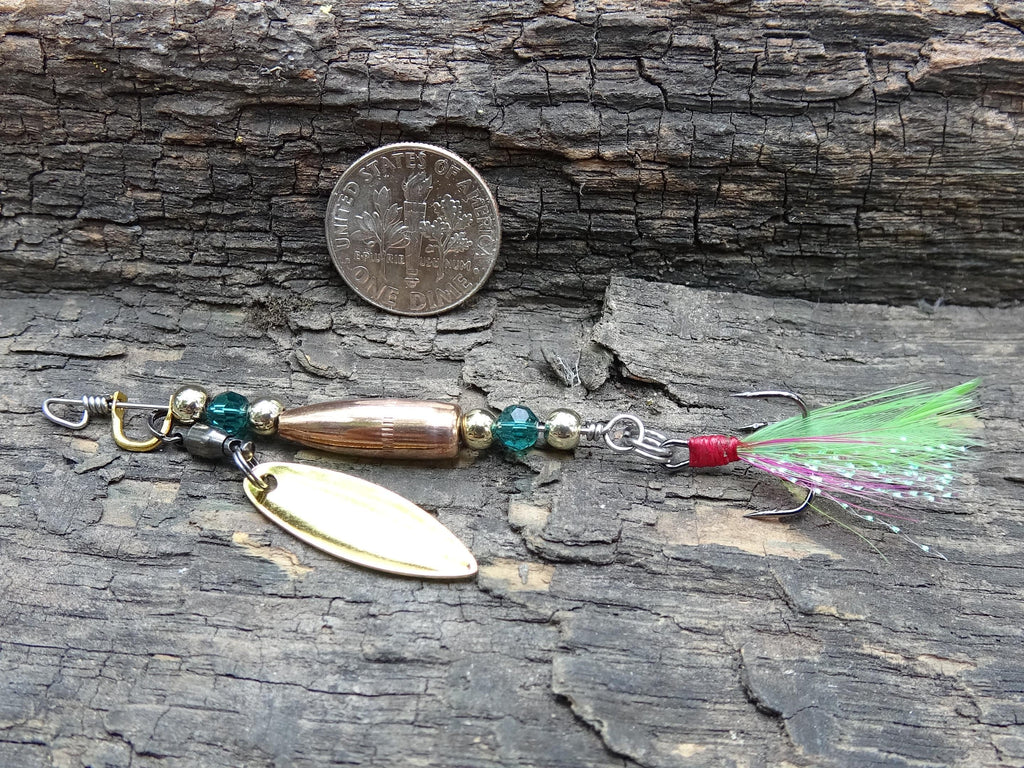 James Henry Bullet Fishing Emerald crystal Lure .223 bullet 14k gold filled bead (etsy image id: 7019868008)