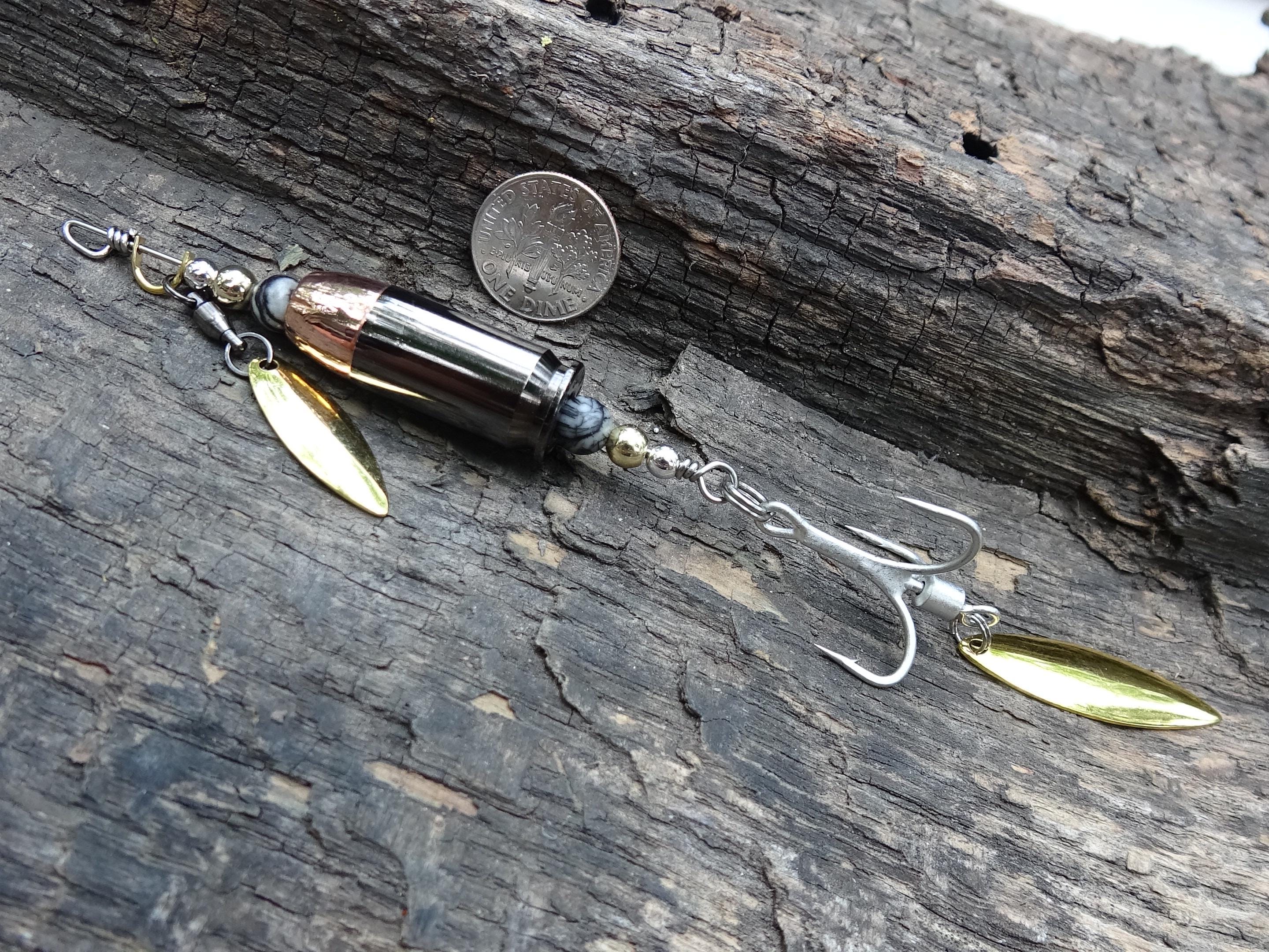 James Henry 45 ACP bullet fishing lure zebra agate bead 14k filled bead .925 filled bead (etsy image id: 7019931464)