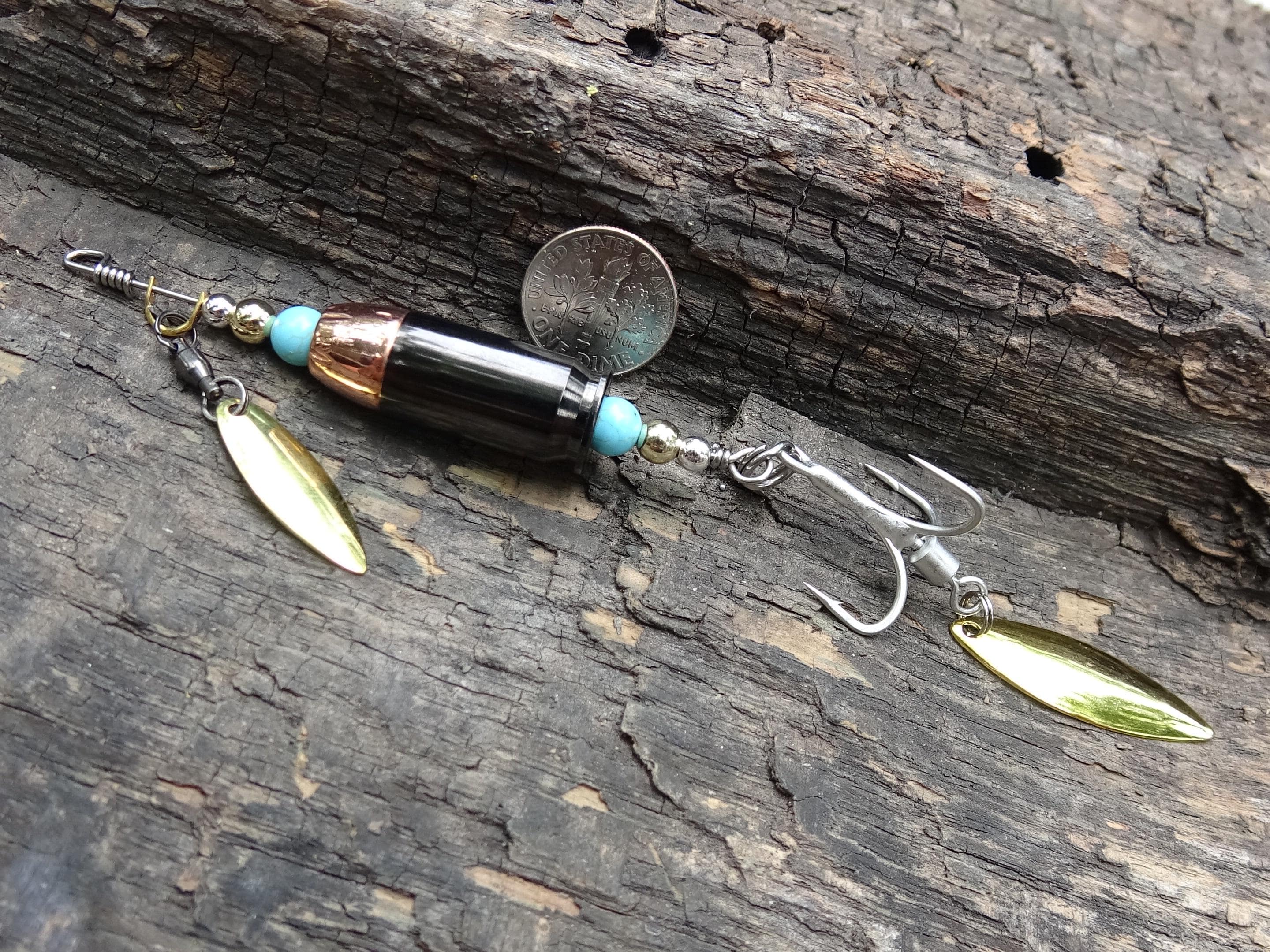 James Henry 45 ACP bullet fishing lure turquoise bead 14k filled bead .925 filled bead (etsy image id: 7019939172)