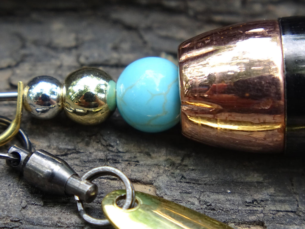 James Henry 45 ACP bullet fishing lure turquoise bead 14k filled bead .925 filled bead (etsy image id: 7019940576)
