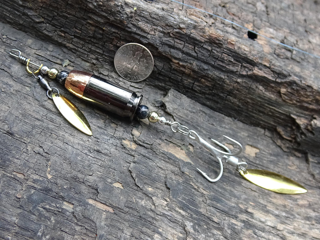 James Henry 45 ACP bullet fishing lure black agate bead 14k filled bead .925 filled bead (etsy image id: 7019947222)