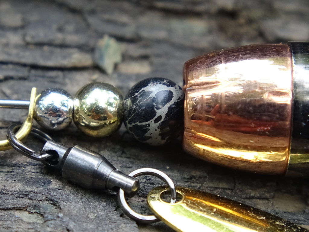 James Henry 45 ACP bullet fishing lure black agate bead 14k filled bead .925 filled bead (etsy image id: 7019947698)
