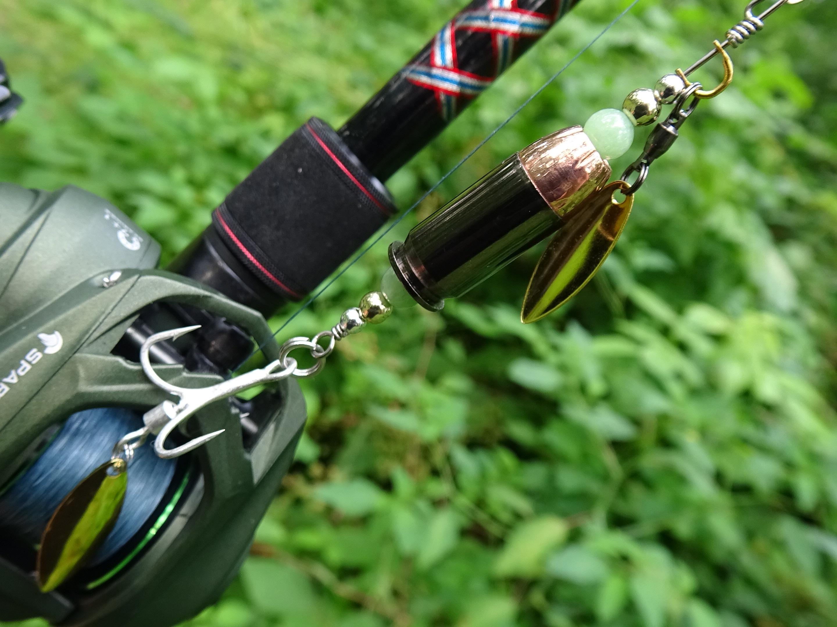 James Henry 45 ACP bullet fishing lure jade bead 14k filled bead .925 filled bead (etsy image id: 7019978858)