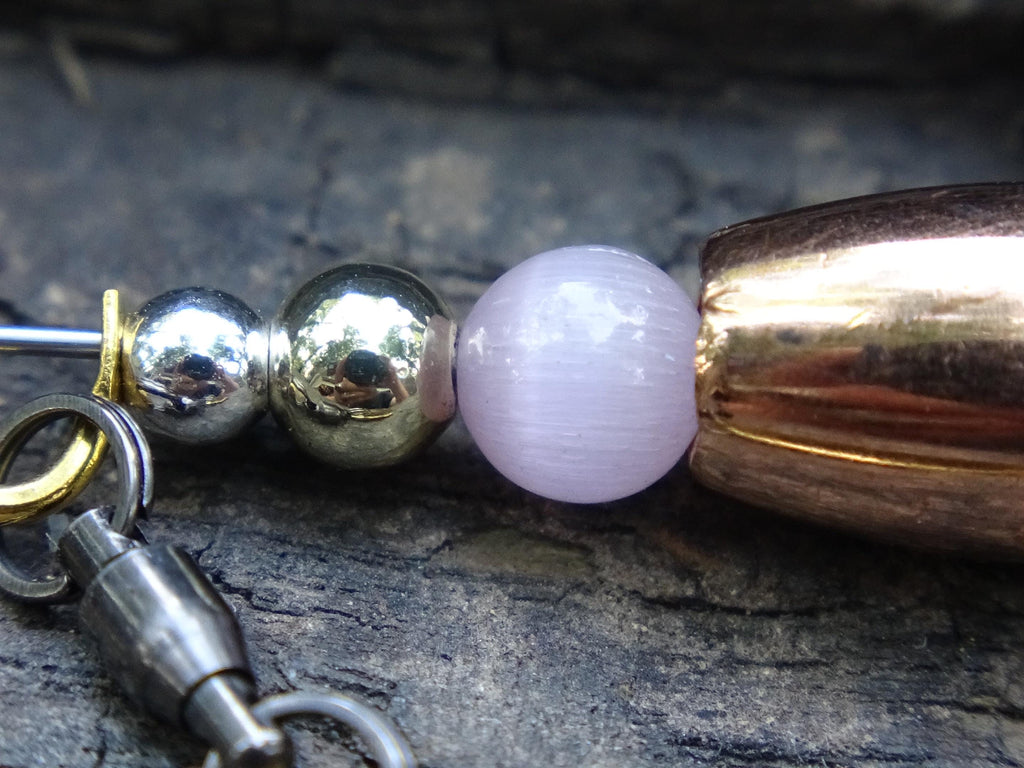 James Henry 9mm bullet fishing lure pink moonstone bead 14k filled bead .925 filled bead (etsy image id: 7020020394)