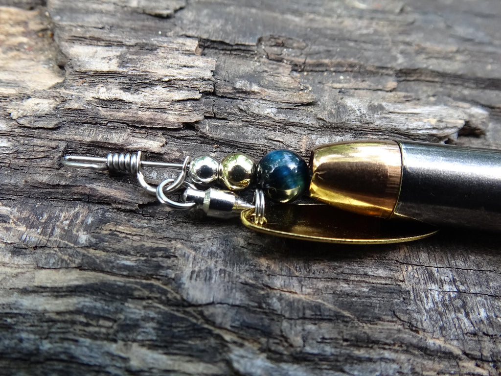 James Henry 9mm bullet fishing lure blue tigers eye bead 14k filled bead .925 filled bead (etsy image id: 7067179849)