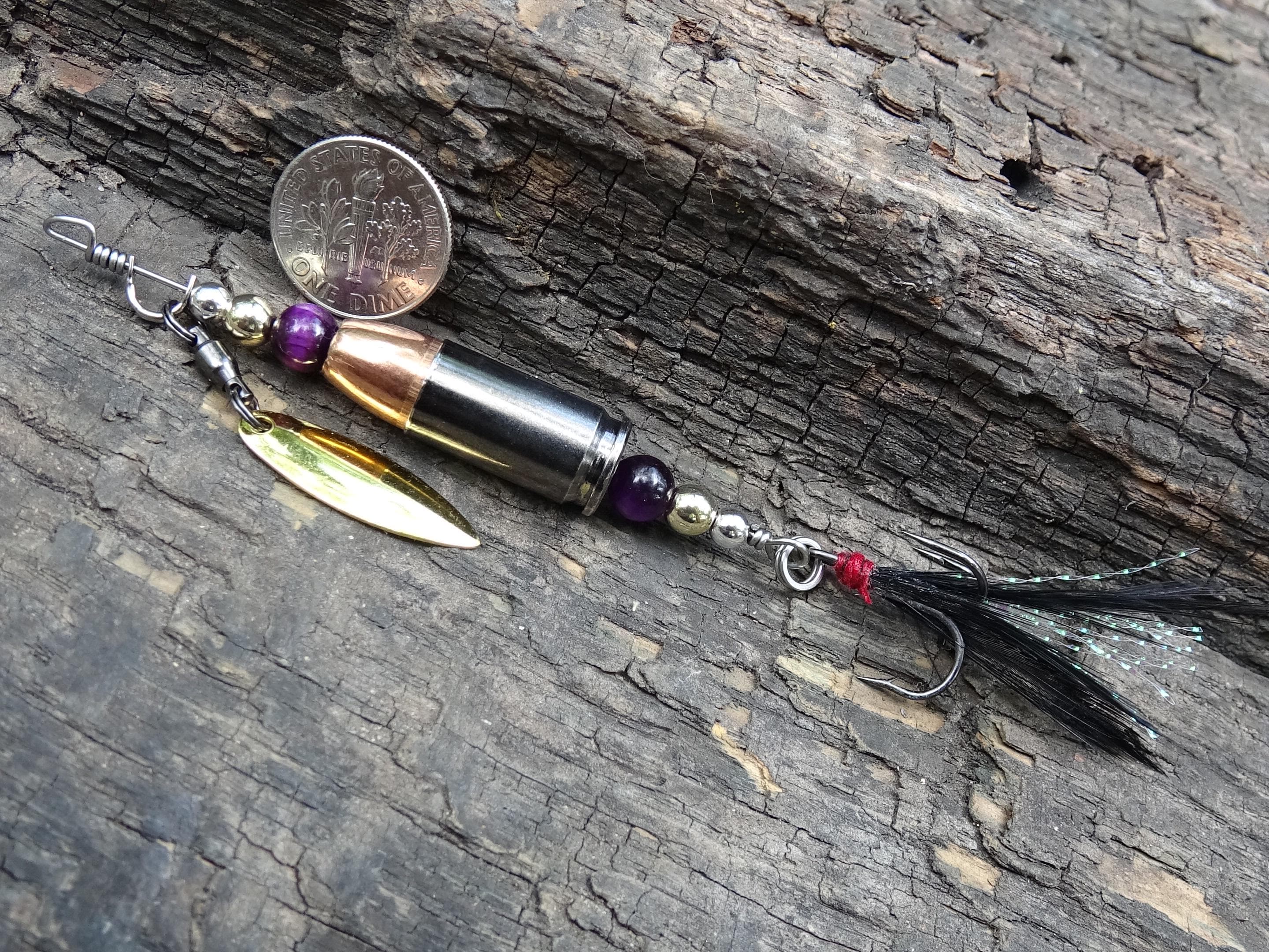 James Henry 9mm bullet fishing lure purple tigers eye bead 14k filled bead .925 filled bead (etsy image id: 7067229831)