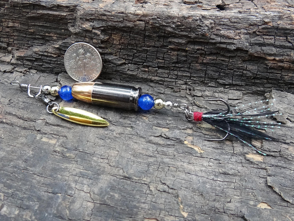 James Henry 9mm bullet fishing lure blue glass bead 14k filled bead .925 filled bead (etsy image id: 7067253851)