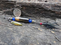 James Henry 9mm bullet fishing lure blue glass bead 14k filled bead .925 filled bead (etsy image id: 7067253851)