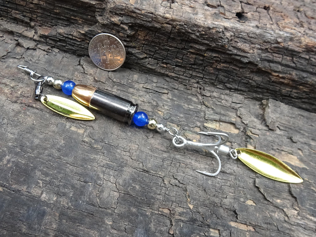 James Henry 9mm bullet fishing lure blue glass bead 14k filled bead .925 filled bead (etsy image id: 7067311757)
