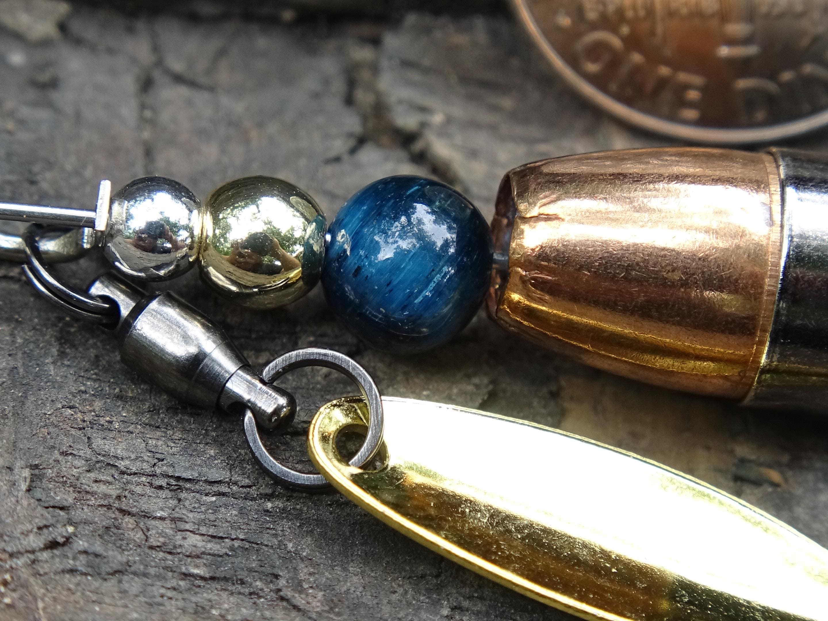 James Henry 9mm bullet fishing lure blue tigers eyet bead 14k filled bead .925 filled bead (etsy image id: 7067333925)