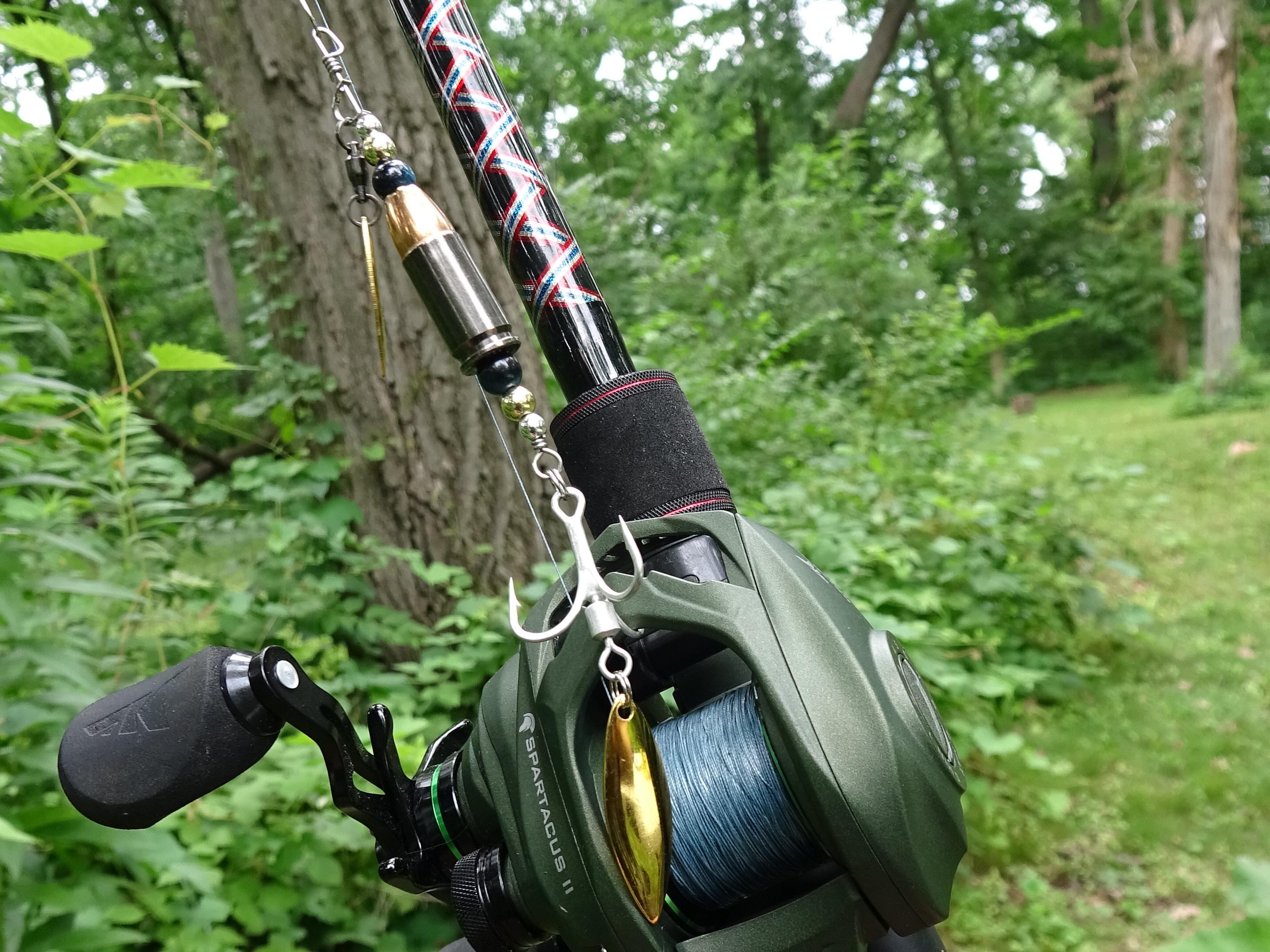 James Henry 9mm bullet fishing lure blue tigers eyet bead 14k filled bead .925 filled bead (etsy image id: 7067334737)