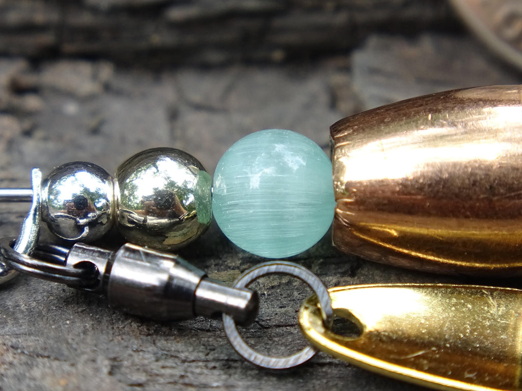 James Henry 9mm bullet fishing lure green moonstone bead 14k filled bead .925 filled bead (etsy image id: 7067705367)
