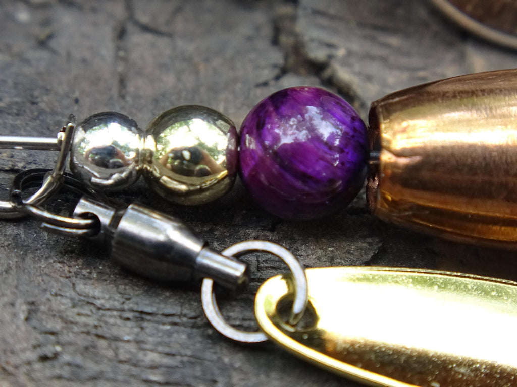 James Henry 9mm bullet fishing lure purple tigers eye bead 14k filled bead .925 filled bead (etsy image id: 7067713159)