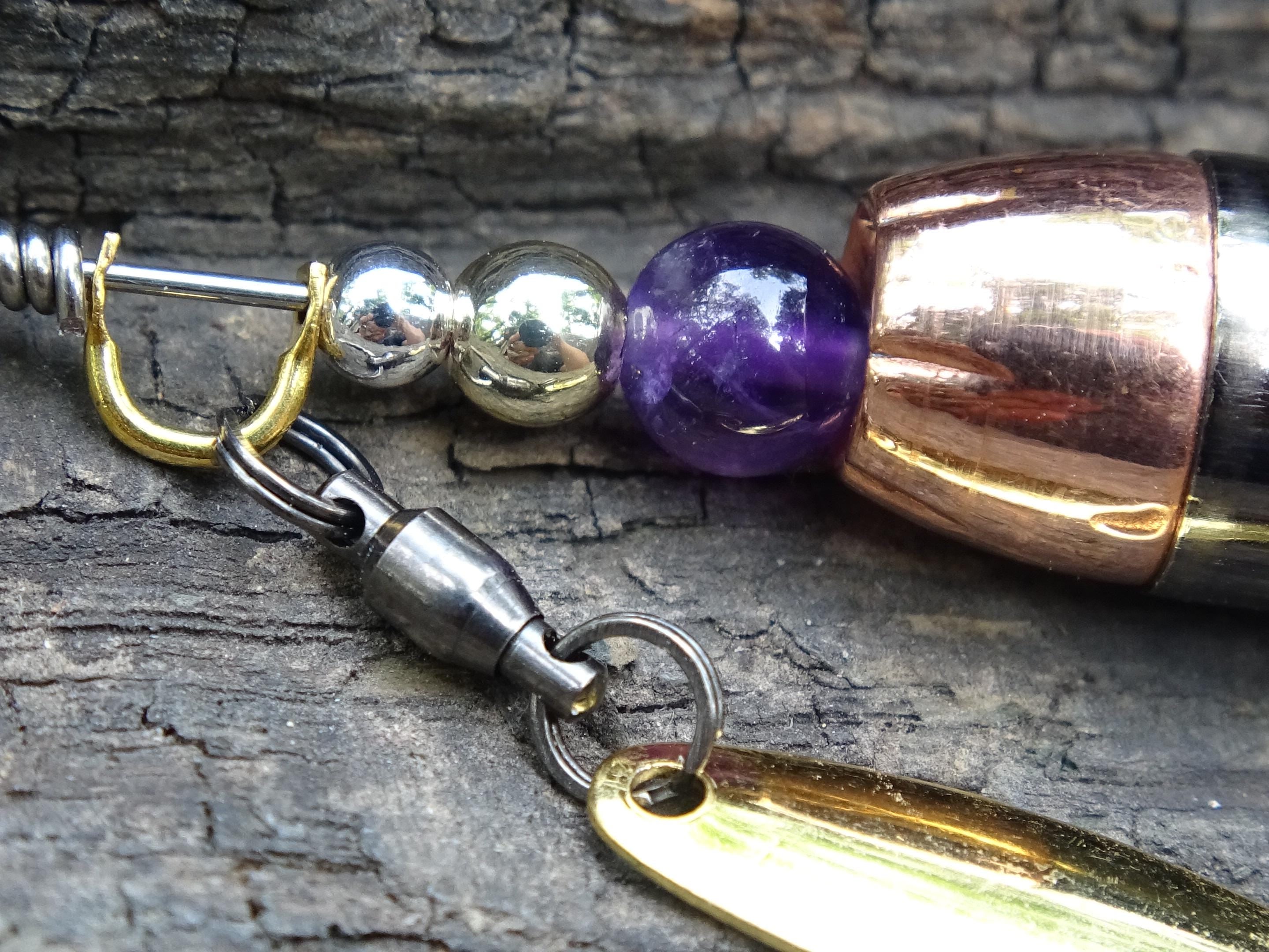 James Henry 45 ACP bullet fishing lure Amethyst bead 14k filled bead .925 filled bead (etsy image id: 7067889699)
