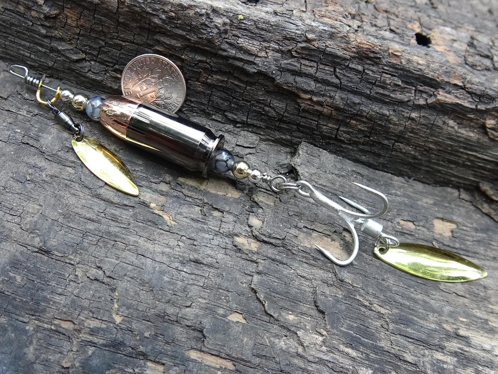 James Henry 45 ACP bullet fishing lure white dragon agate bead 14k filled bead .925 filled bead (etsy image id: 7067930035)