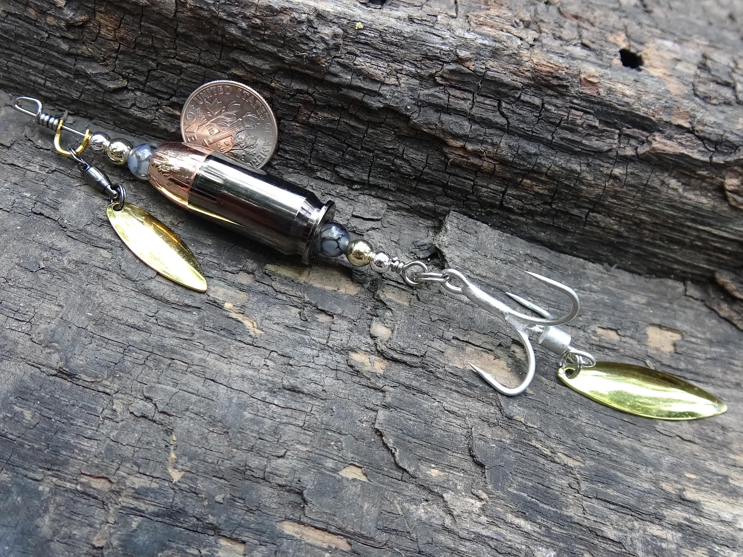 James Henry 45 ACP bullet fishing lure white dragon agate bead 14k filled bead .925 filled bead (etsy image id: 7067930035)