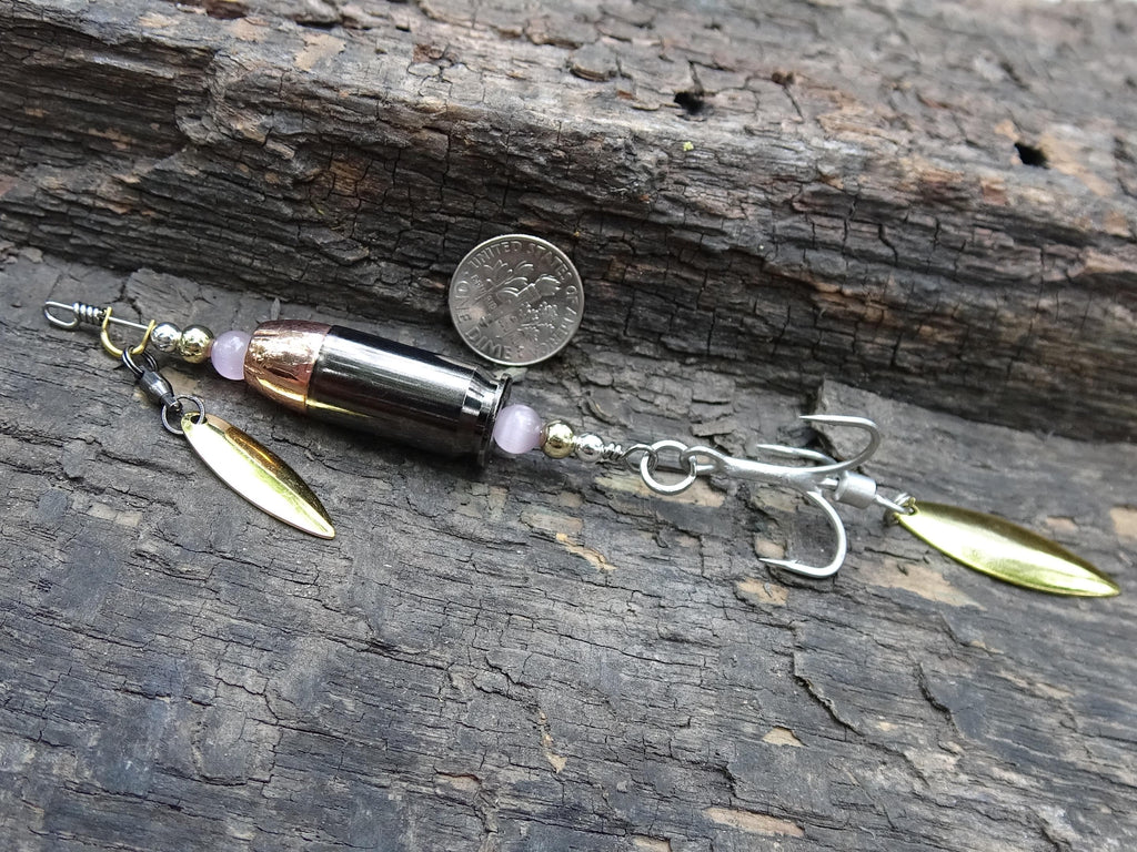 James Henry 45 ACP bullet fishing lure pink moonstone bead 14k filled bead .925 filled bead (etsy image id: 7067948675)