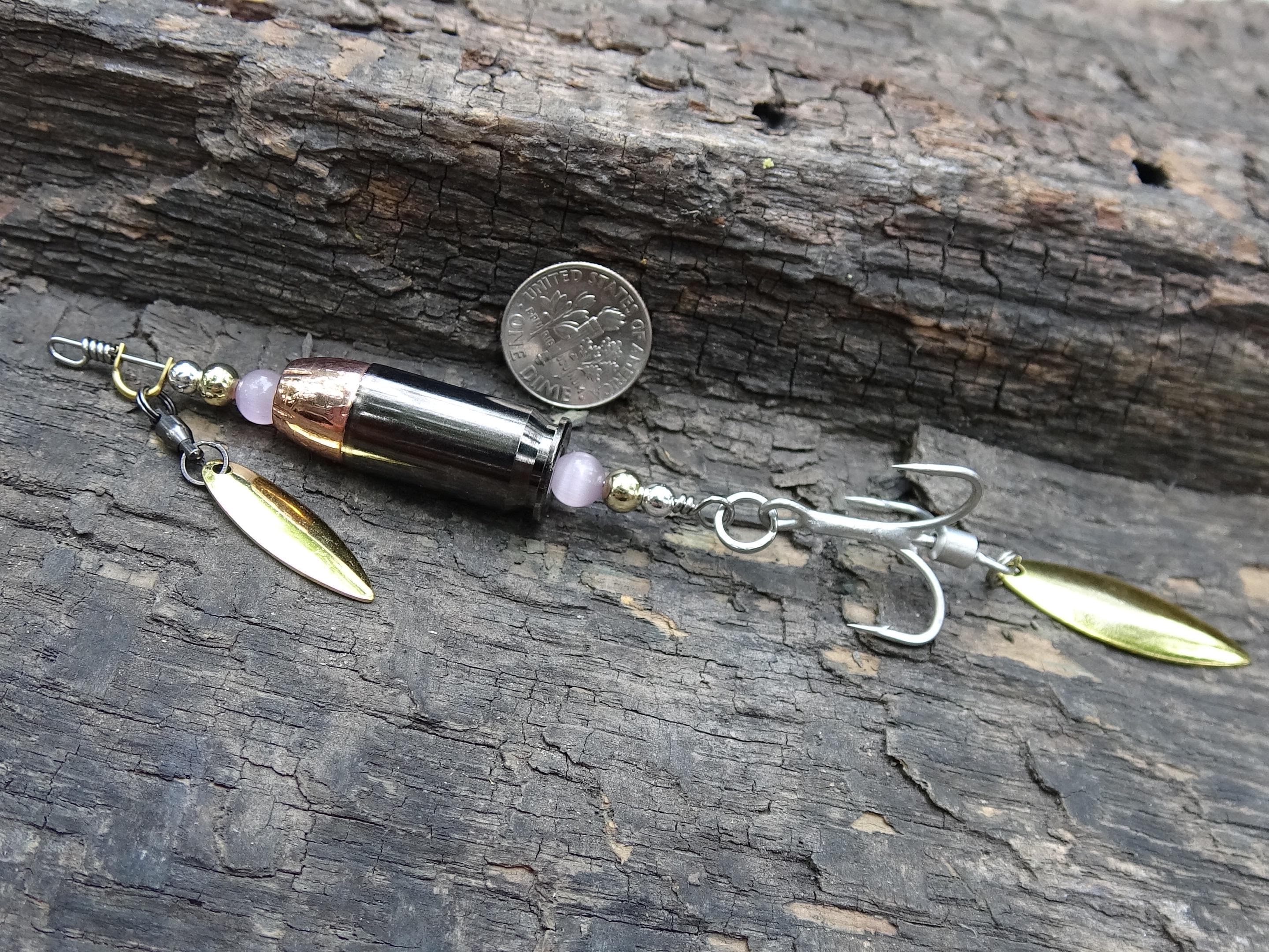 James Henry 45 ACP bullet fishing lure pink moonstone bead 14k filled bead .925 filled bead (etsy image id: 7067948675)