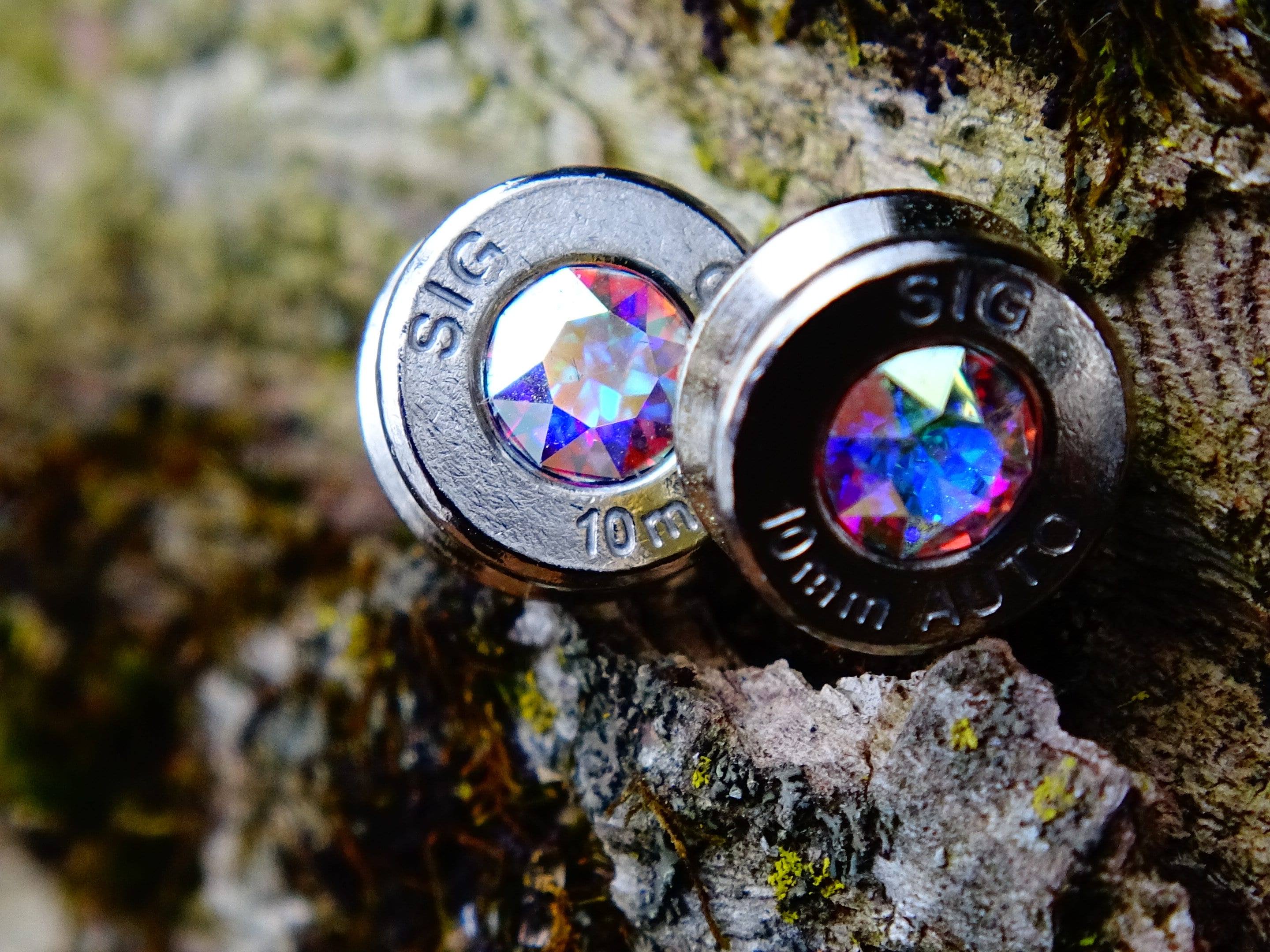 10mm bullet earrings & 45 ACP pendant set swarovski aurora borealis crystal