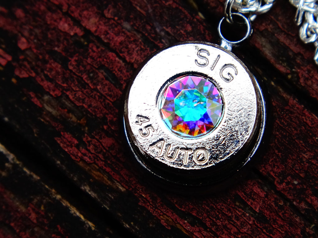 10mm bullet earrings & 45 ACP pendant set swarovski aurora borealis crystal