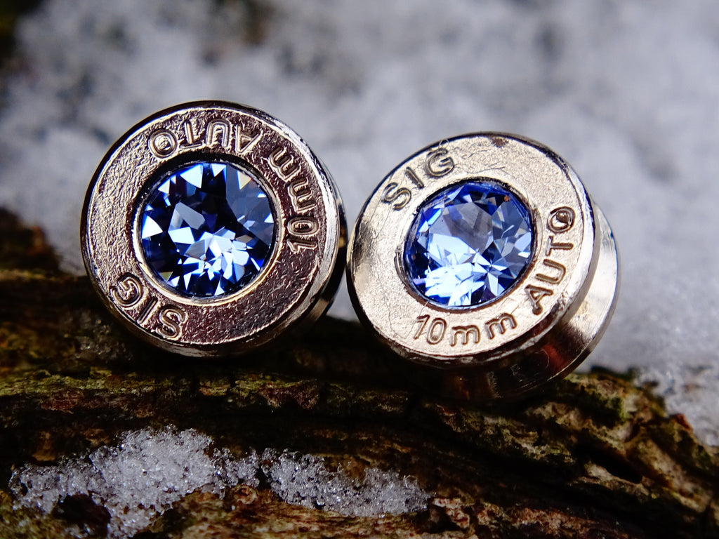 10mm bullet earrings & 45 ACP pendant set swarovski ice blue light sapphire