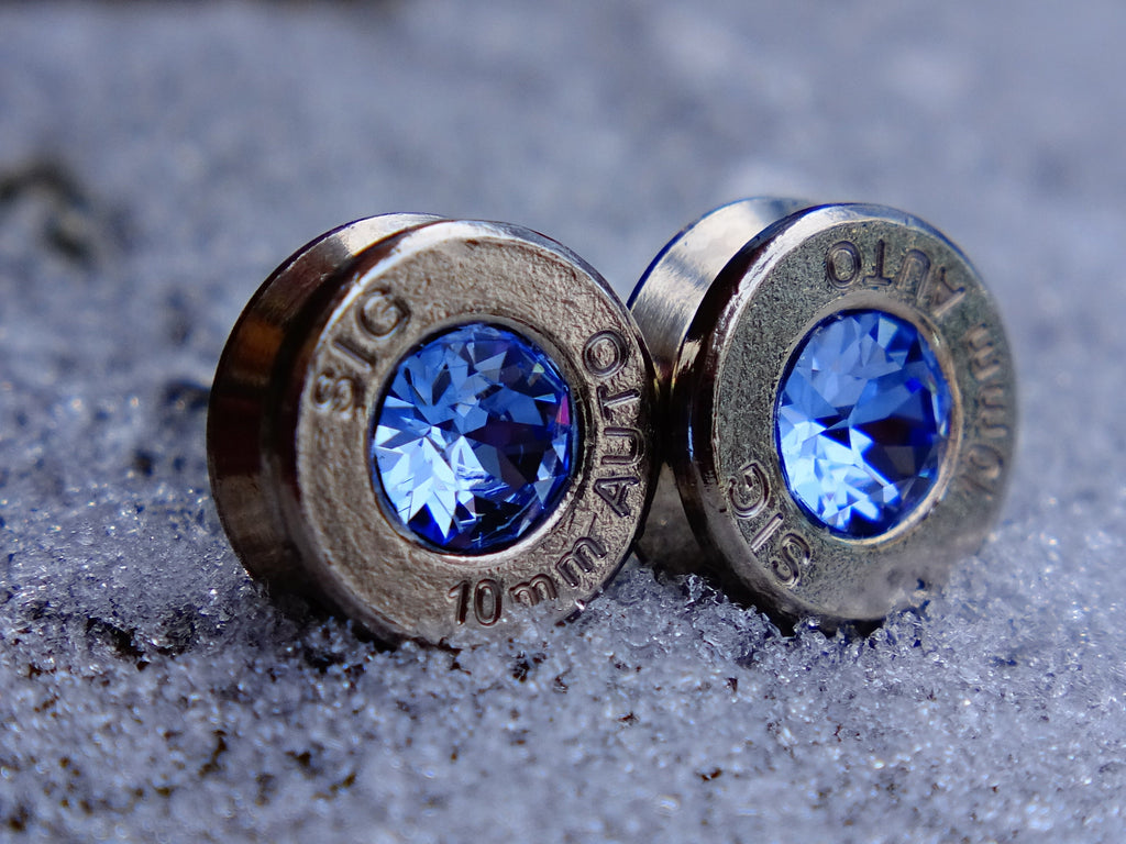 10mm bullet earrings & 45 ACP pendant set swarovski ice blue light sapphire
