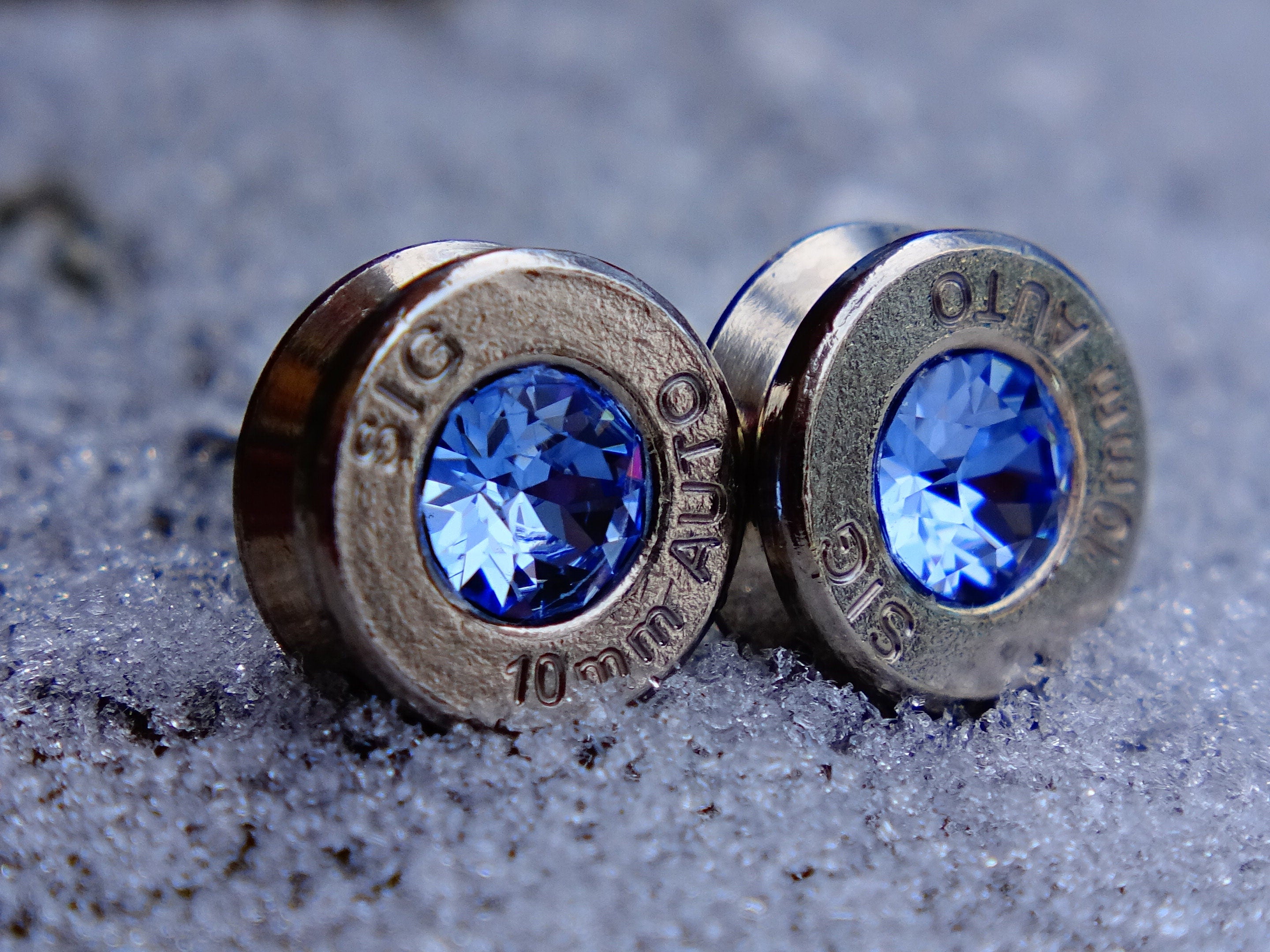 10mm bullet earrings & 45 ACP pendant set swarovski ice blue light sapphire