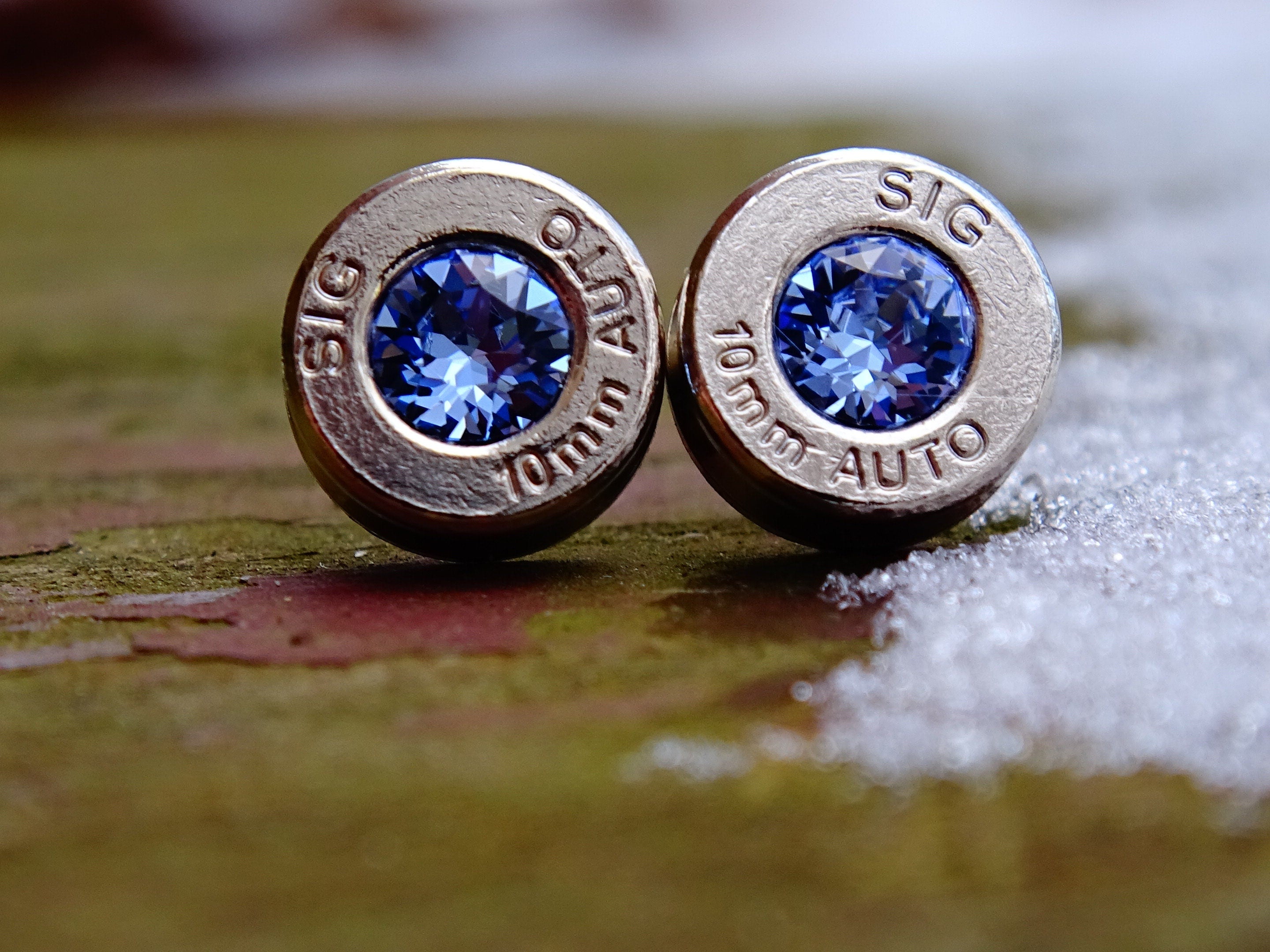 10mm bullet earrings & 45 ACP pendant set swarovski ice blue light sapphire