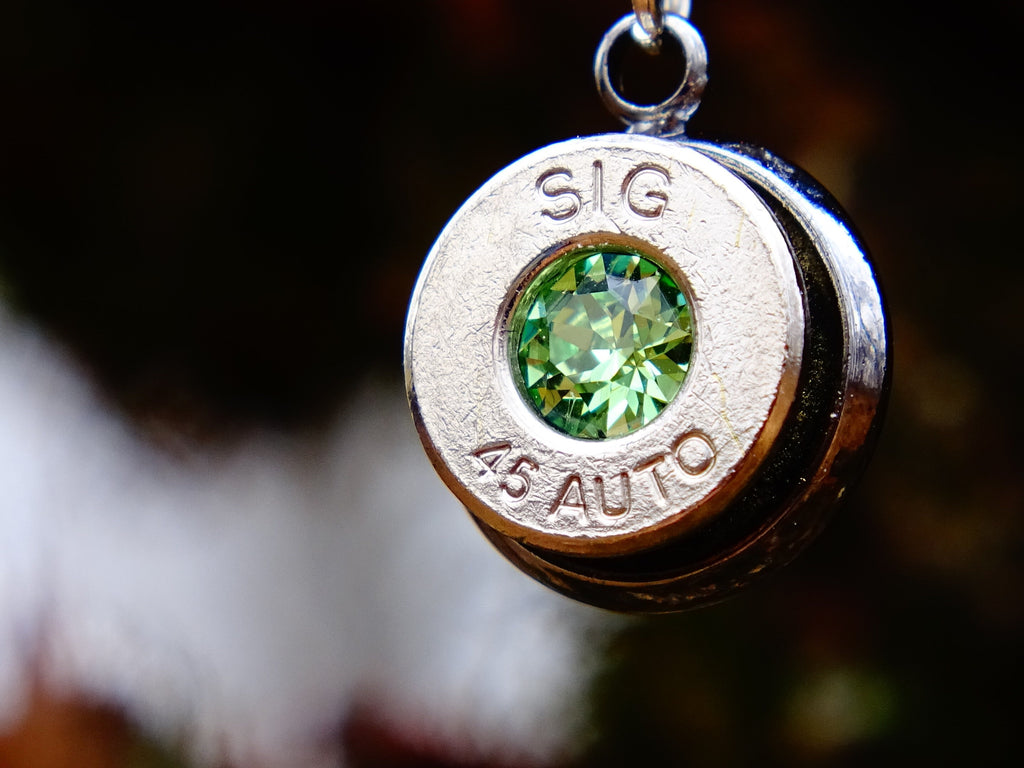 10mm bullet earrings & 45 ACP pendant set swarovski peridot