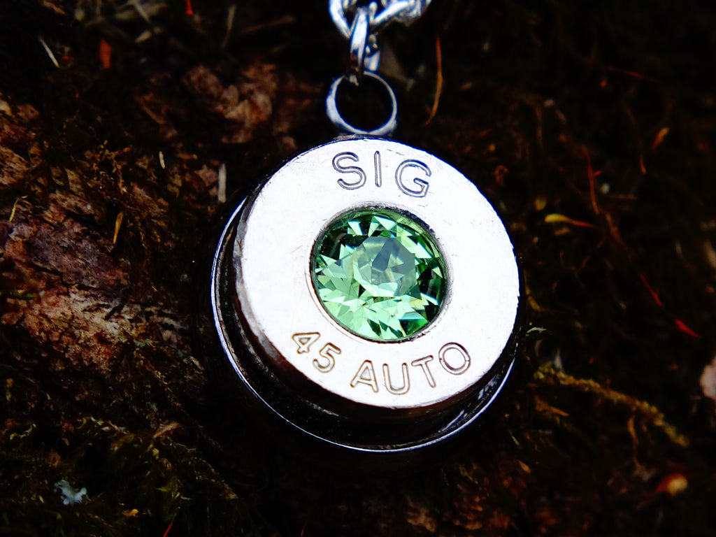 10mm bullet earrings & 45 ACP pendant set swarovski peridot