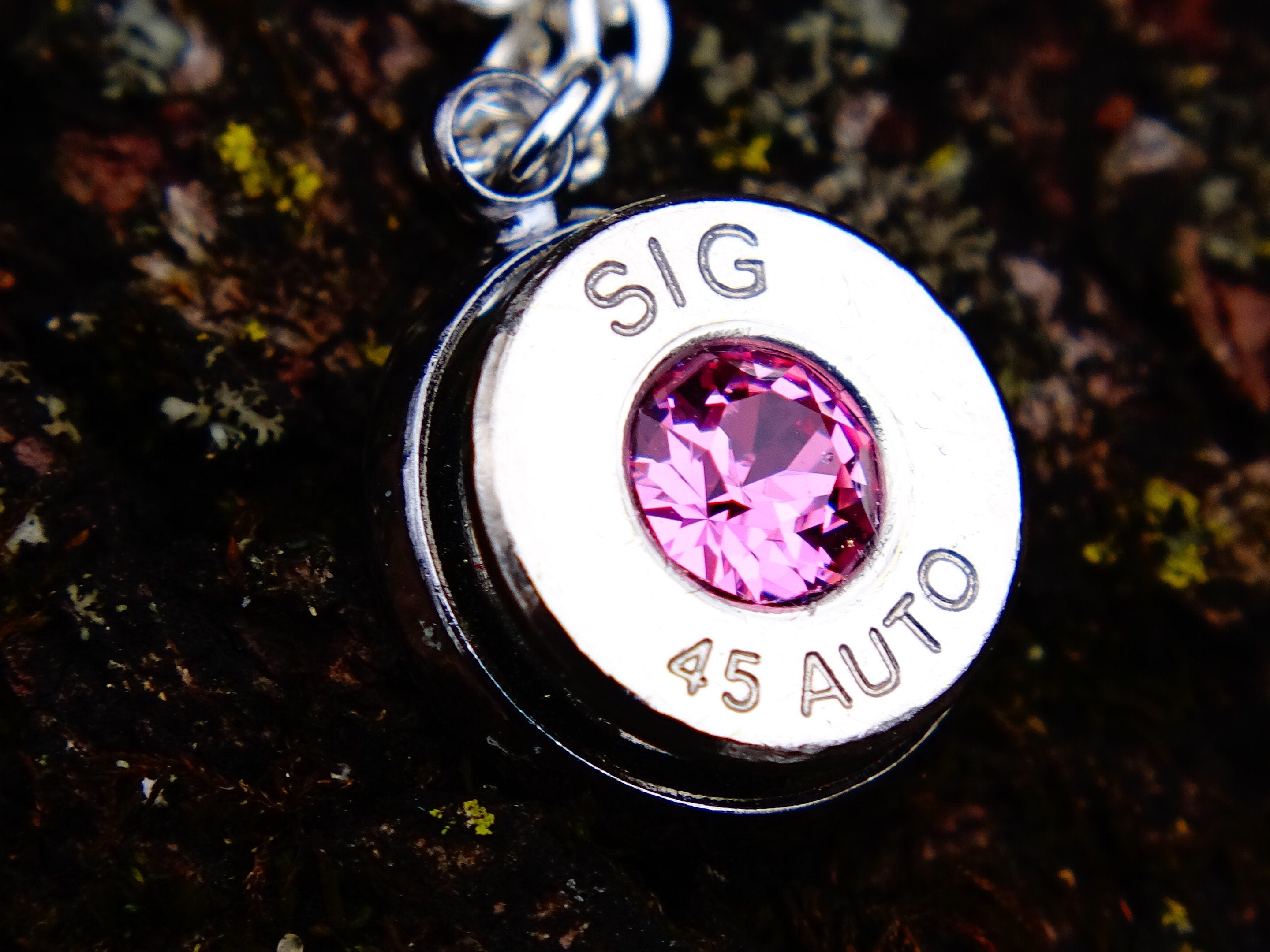 10mm bullet earrings & 45 ACP pendant set swarovski pink tourmaline
