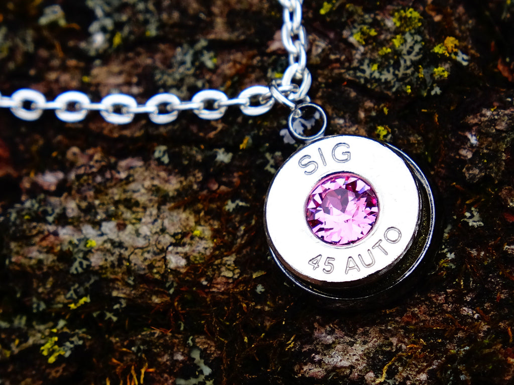 10mm bullet earrings & 45 ACP pendant set swarovski pink tourmaline