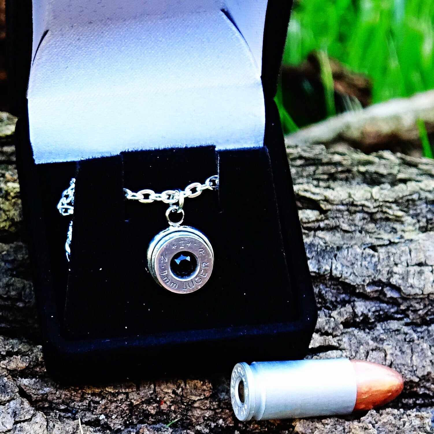 9mm bullet jewelry necklace pendant swarovski stone __etsy:1892883882