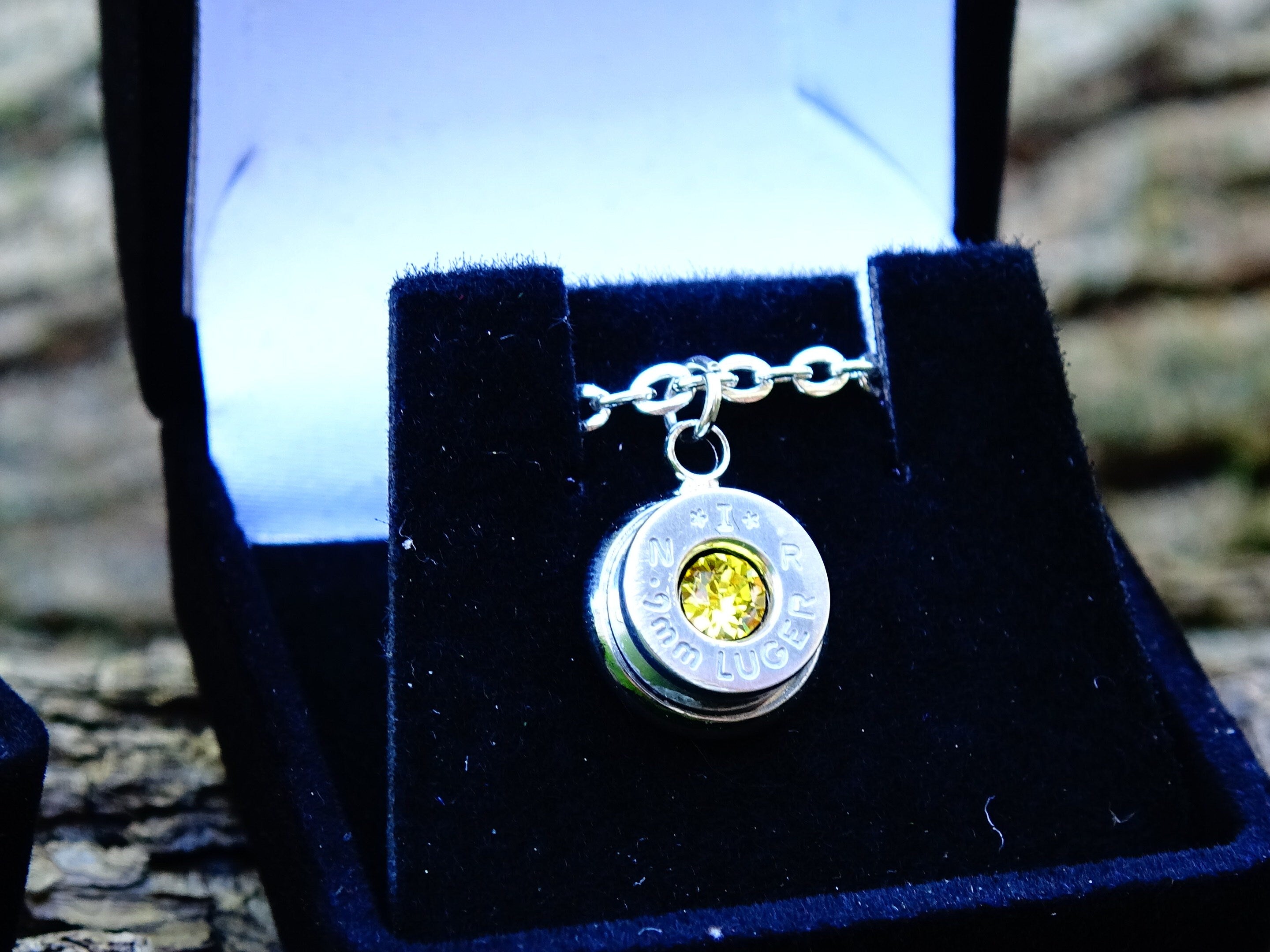 9mm bullet jewelry necklace pendant swarovski stone __etsy:1940411933