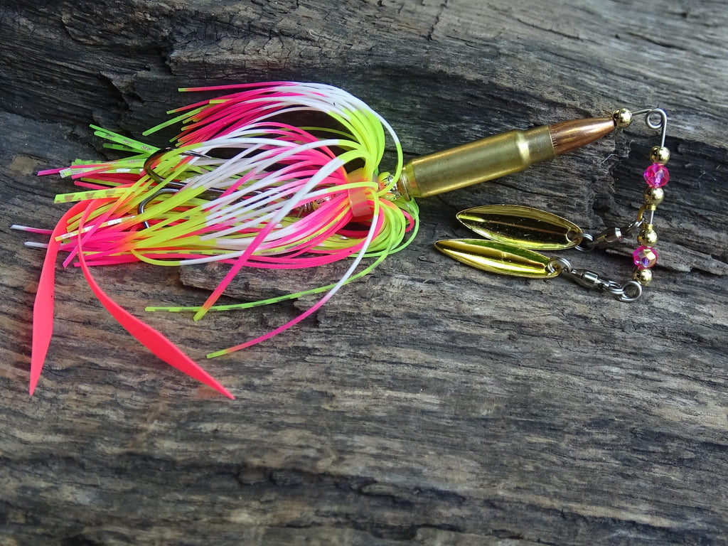 5.7 x 28 bullet bass fishing lure pink chartreuse __etsy:8121193995